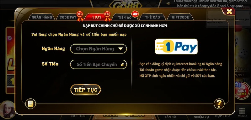 Hướng dẫn nạp rút tiền tại sân chơi Go88